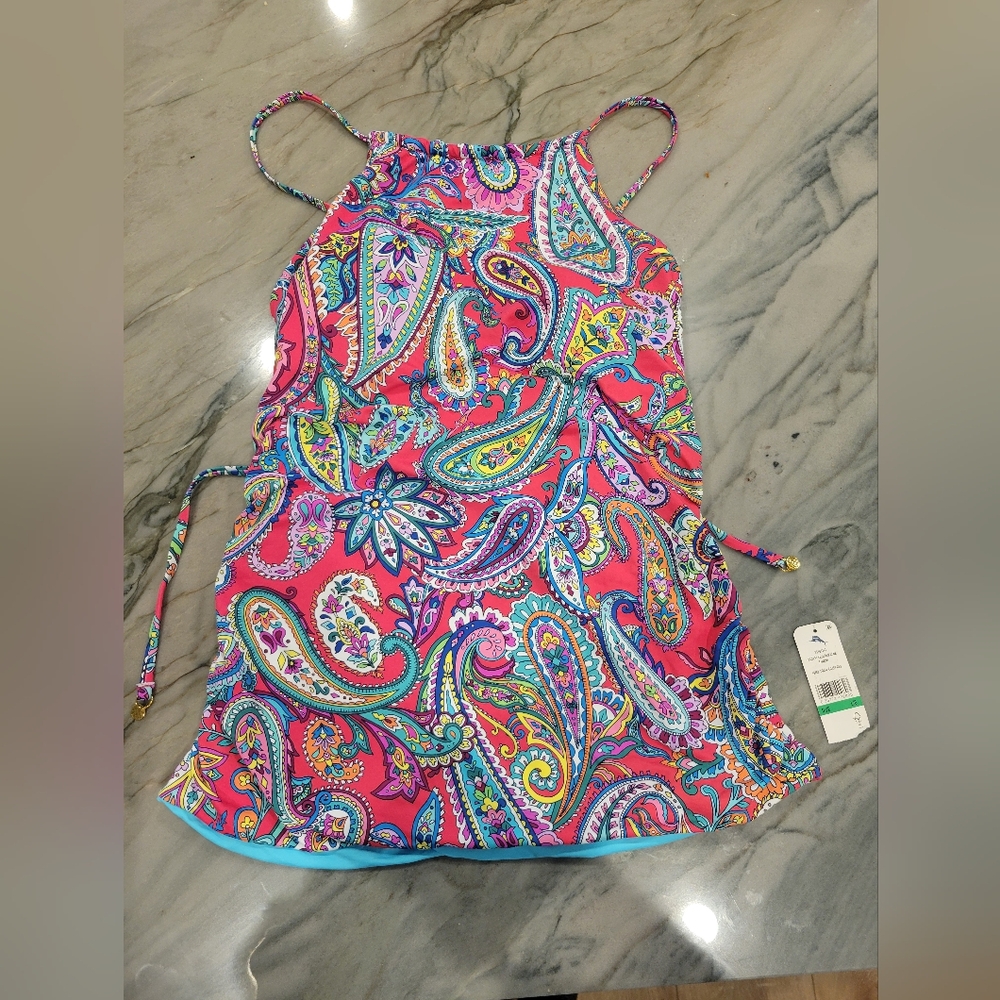 Tommy Bahama paisley keys reversible tankini top large new with tags